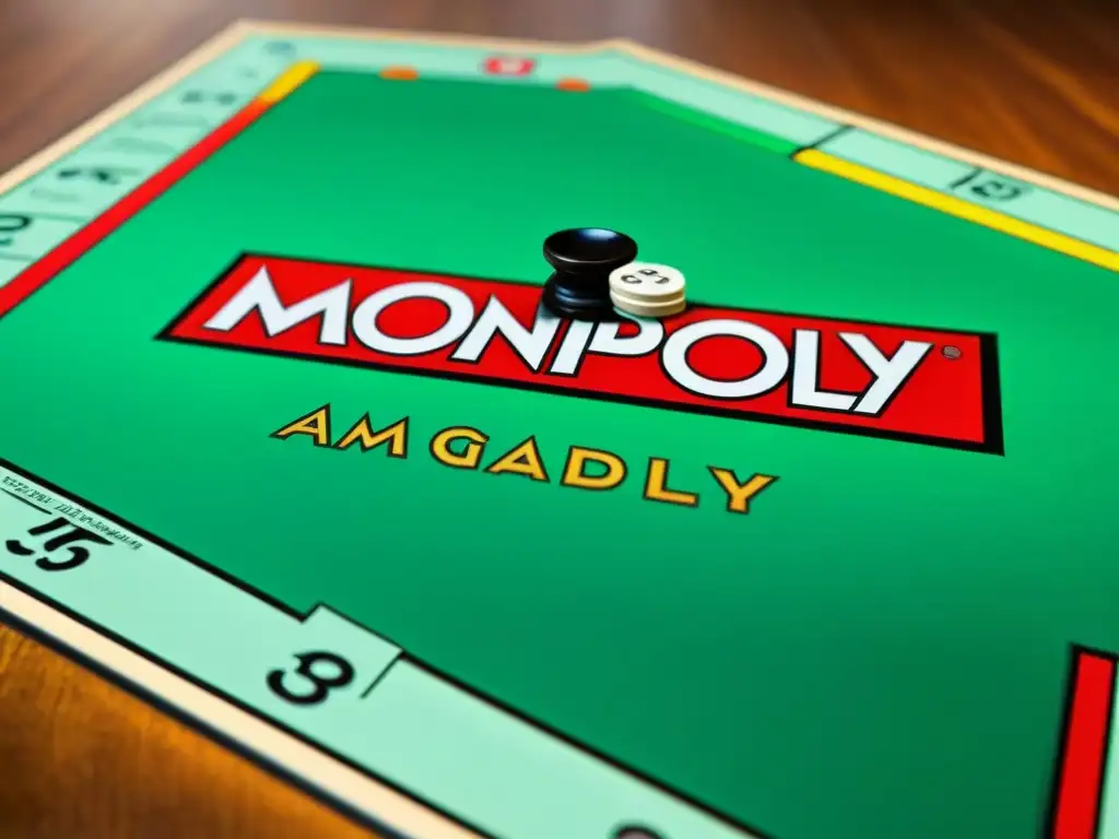 Detalles vintage del juego Monopoly en una mesa de madera Un nostálgico juego de mesa Monopoly vintage en detallada imagen, evocando la historia y evolución de los juegos de mesa Monopolio