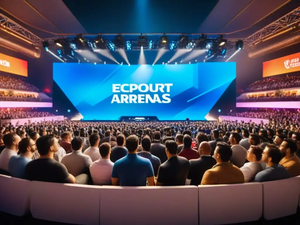 Organizadores de eventos eSports éxito coordinando torneo, rodeados de alta tecnología y emoción de fans