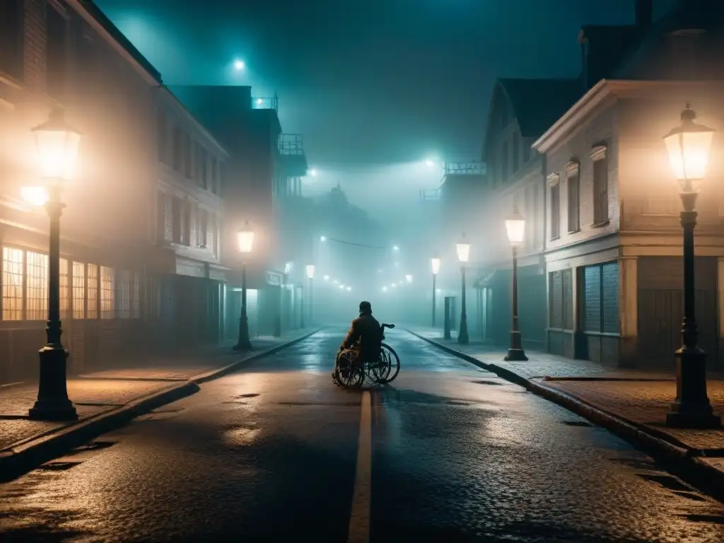 Un oscuro y desolado pueblo de Silent Hill, iluminado por la luz tenue de una farola parpadeante