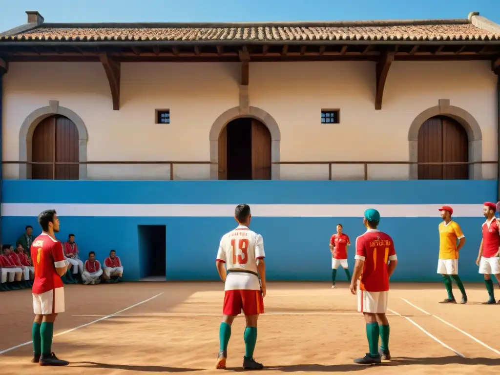 Partida de pelota vasca en frontón tradicional, reflejando origen y tradición de pelota vasca en el País Vasco