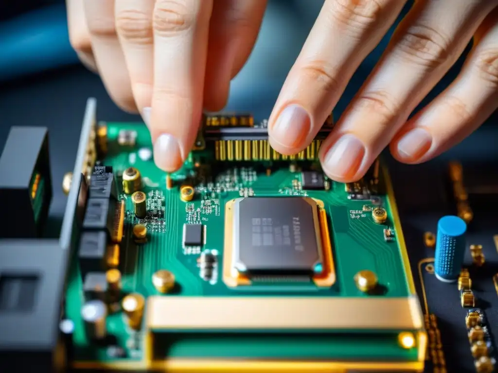 Construir PC gaming paso a paso: Manos expertas ensamblan CPU en placa base con precisión y destreza