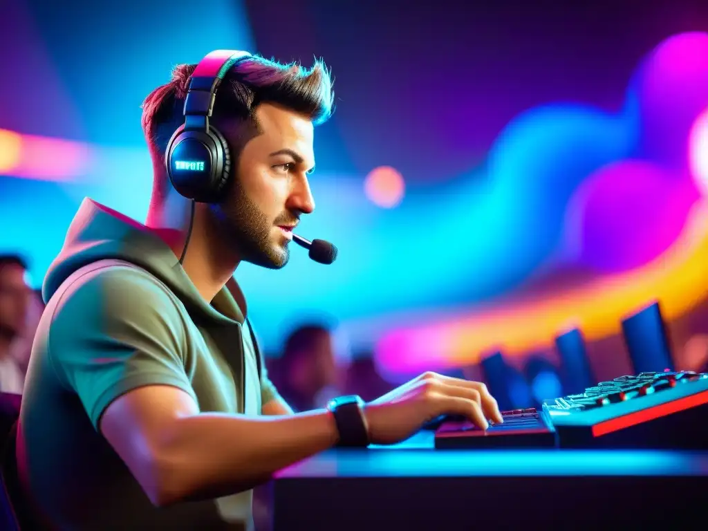 En la penumbra de un torneo de eSports de Fortnite, un jugador se concentra