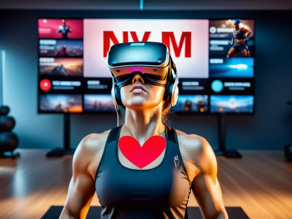 Persona inmersa en un juego fitness de realidad virtual, disfrutando los beneficios fitness de videojuegos