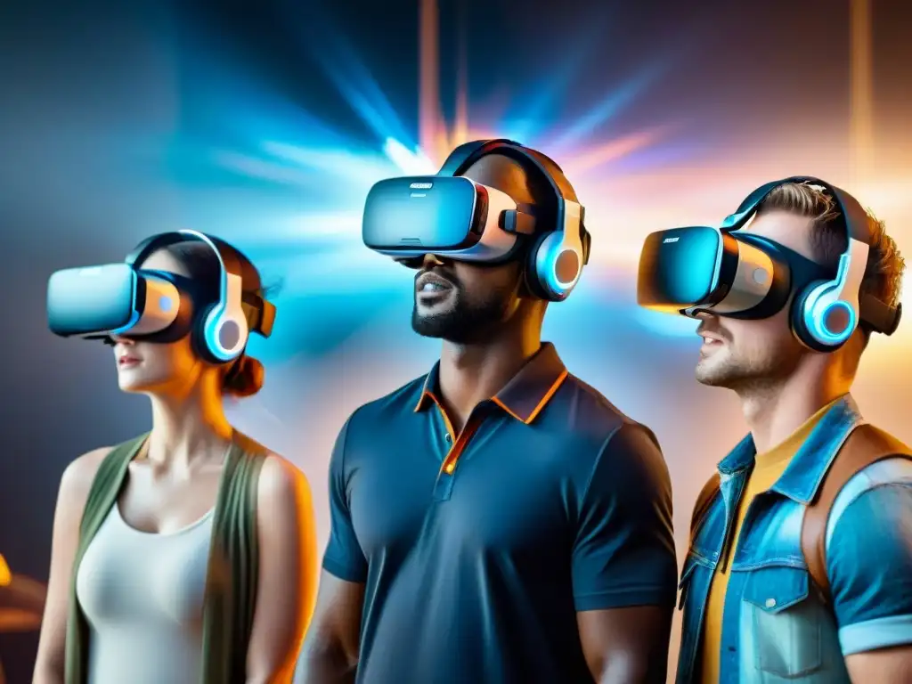 Personas impresionadas viviendo una experiencia de cine en realidad virtual