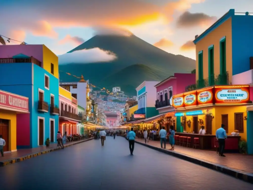 Pintoresca calle en ciudad latinoamericana con edificios coloridos, juegos de azar tradicionales y casinos modernos