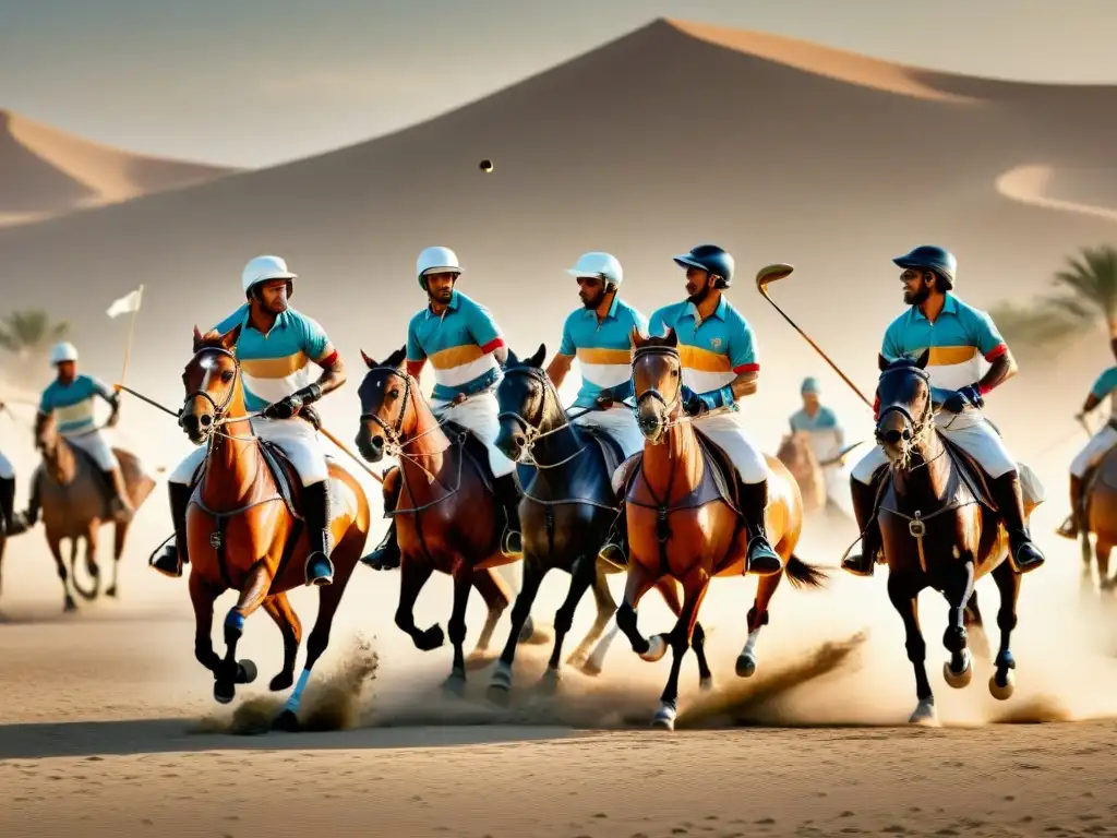 La evolución del Polo en culturas: Antiguos guerreros persas juegan polo en el desierto, destacando tradición y destreza