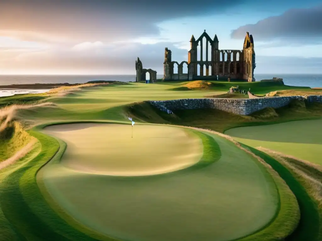 Ruinas de la Catedral de St Andrews con campos de golf, historia del golf en Escocia