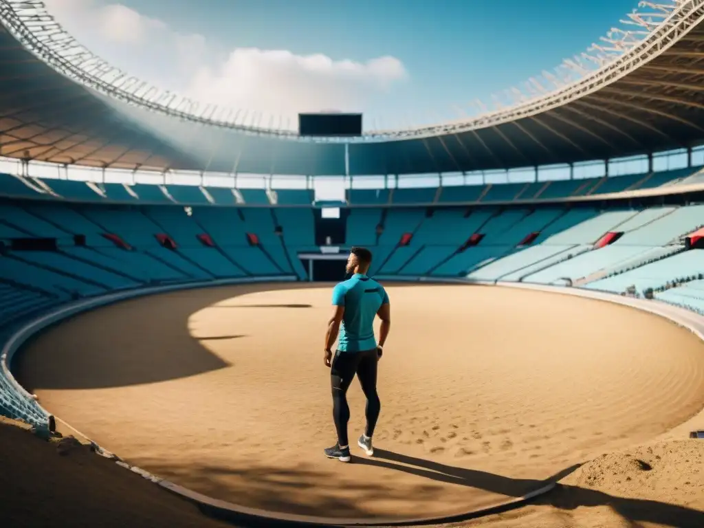 Ruinas del estadio olímpico antiguo con atletas modernos entrenando, historia juegos olímpicos cultura