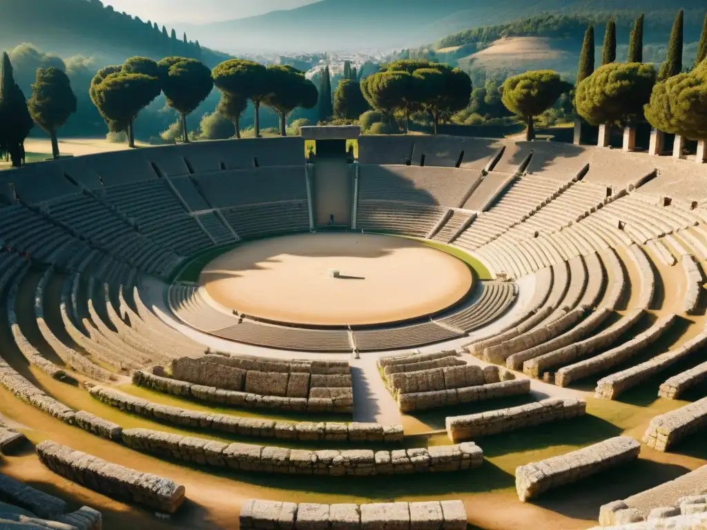 Ruinas del Estadio Olímpico en Olimpia, Grecia, evocando la grandeza y legado de los Deportes en la historia mundial