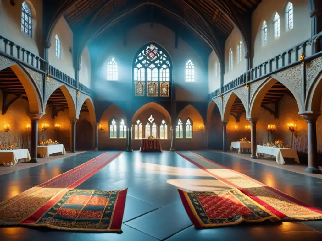 Un salón medieval lleno de nobles en juegos de rol inspirados romance medieval