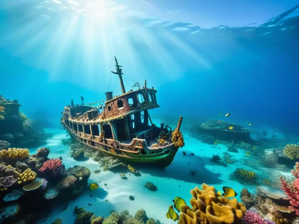 Descubre los secretos del naufragio en el arrecife de coral, rodeado de peces tropicales