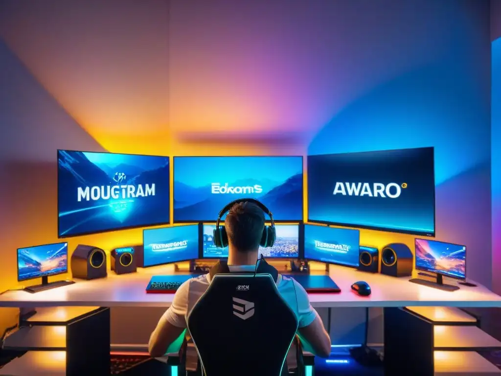 Setup de streamer eSports: Monetización streamers eSports fuera competencia, monitores, micrófono, luces LED y periféricos gaming