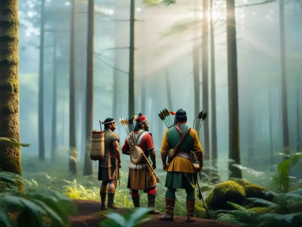 Simulaciones de caza en tradiciones: Grupo de cazadores indígenas expertos en bosque denso