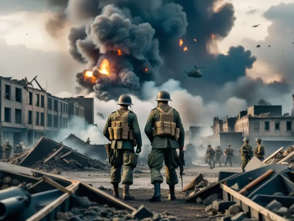 Soldados en batalla: determinación en la ciudad devastada Soldados en batalla en una ciudad devastada por la guerra, estrategias para dominar Battlefield V