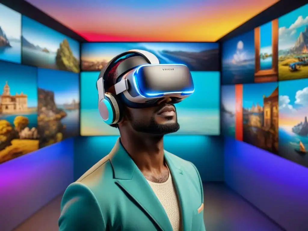 Sumérgete en la experiencia de Realidad Virtual en museos virtuales, rodeado de obras de arte icónicas y colores vibrantes