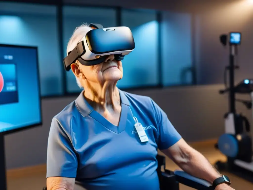 Un superviviente de un derrame cerebral mayor usando realidad virtual en un avanzado centro de rehabilitación