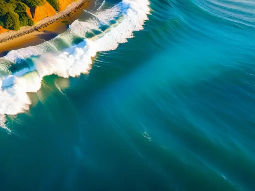 Surfistas expertos surfeando olas impresionantes en la vibrante costa de Latinoamérica al atardecer