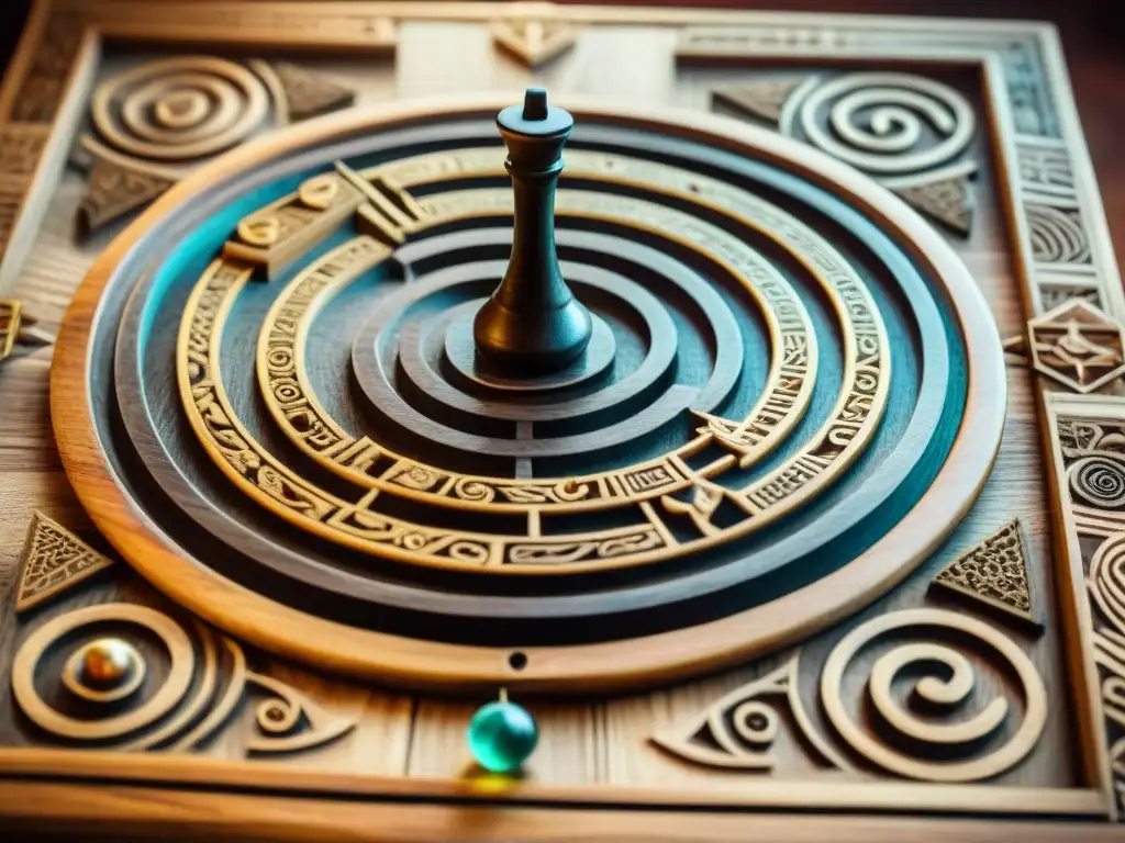 Un tablero antiguo del Juego de la Oca, detallado y místico, con símbolos históricos europeos