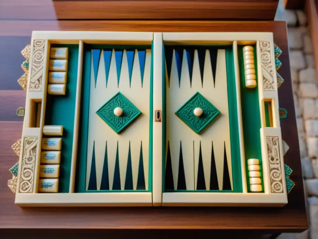 Tablero de backgammon esculpido en marfil, con inscripciones cuneiformes y patrones geométricos, iluminado por la historia