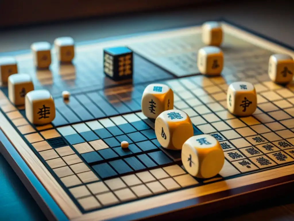 Tablero de Shogi japonés con piezas de madera finamente talladas, destacando la historia y evolución del Shogi