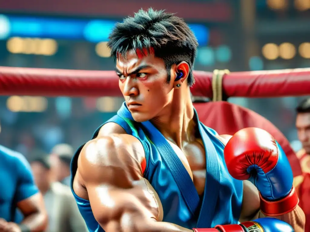 Intensa concentración de jugador de Street Fighter V en torneo El texto ALT es: 'Concentración extrema de un jugador de Street Fighter V en torneo, reflejando las mejores técnicas Street Fighter V