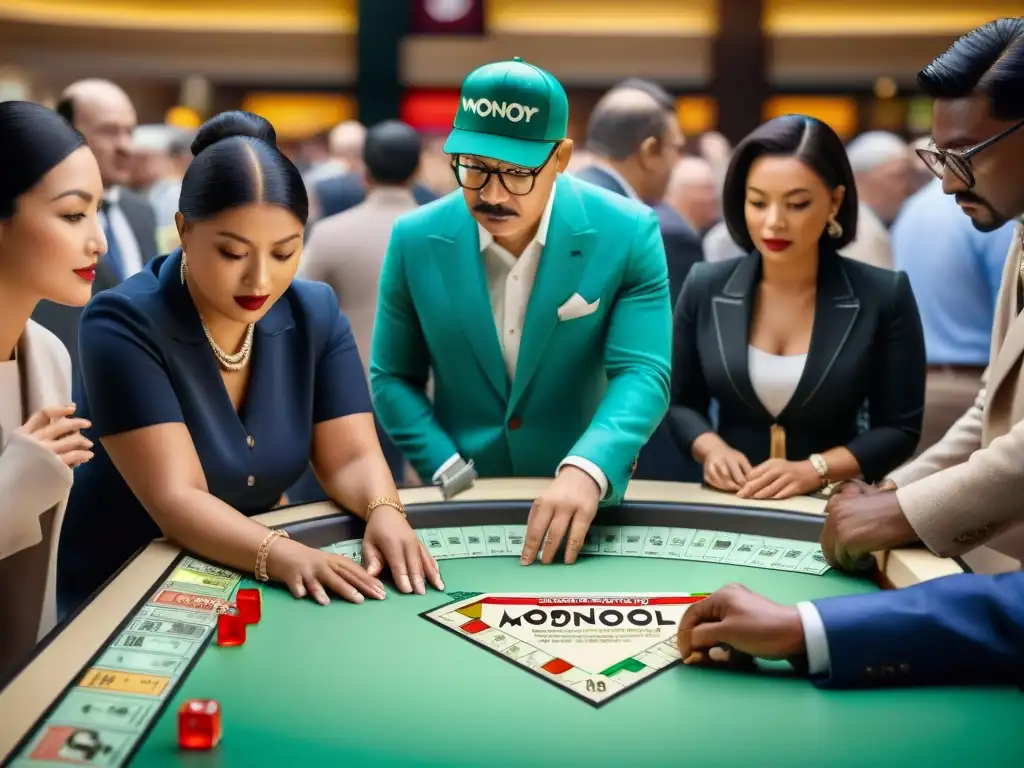 Competencia vibrante en torneo de Monopoly: diversidad y emoción Un torneo competitivo de Monopoly reúne a jugadores de todas las edades y etnias en un vibrante salón de convenciones