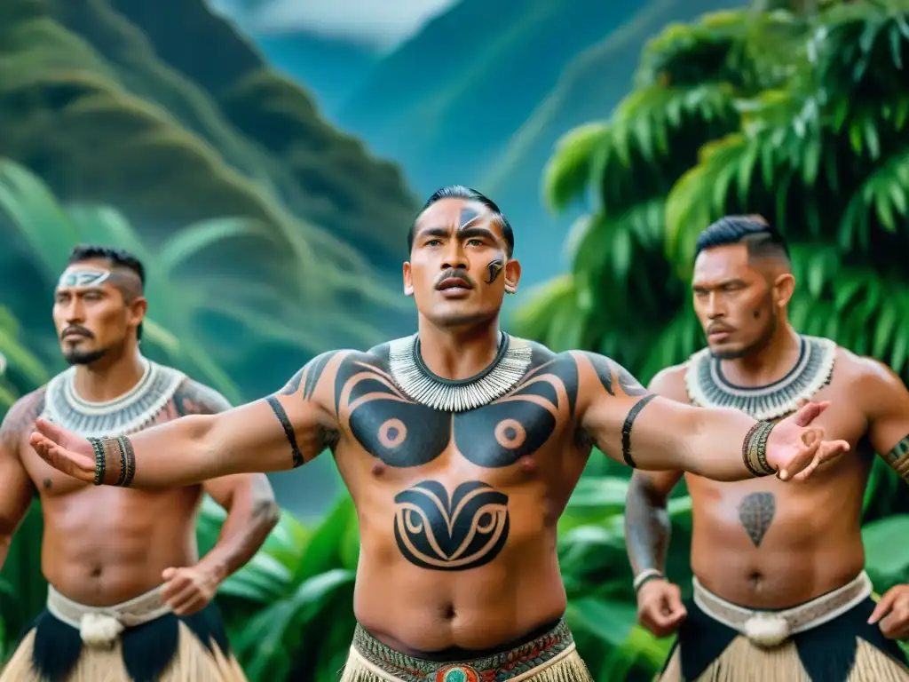 Una tribu maorí en Nueva Zelanda realiza un Haka tradicional, con rostros pintados y expresiones llenas de emoción