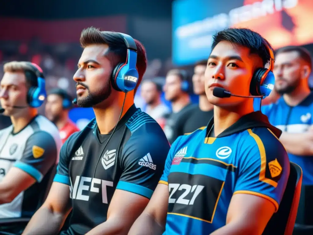 Unidos en la diversidad: Jugadores de esports de distintas culturas lucen sus jerseys con orgullo en un escenario vibrante de inclusión y deportividad