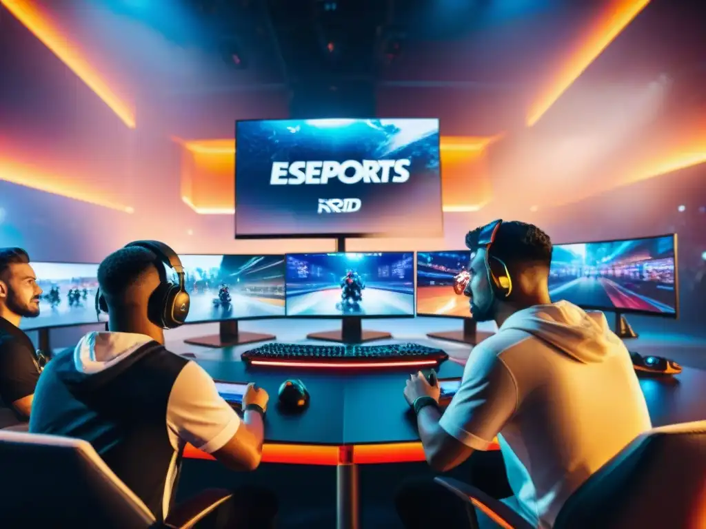 Unidos por la emoción de los eSports en culturas diversas: gamers de todo el mundo compiten en una sala llena de tecnología y elementos culturales