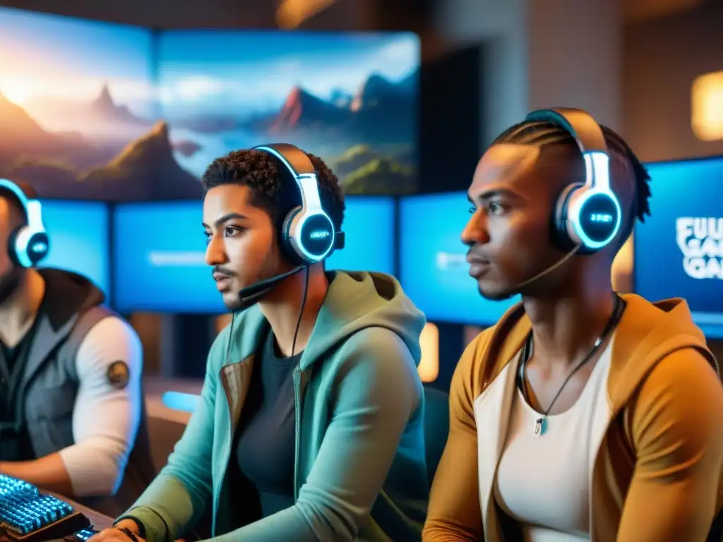 Unidos en un juego de supervivencia, gamers de diversas culturas colaboran estratégicamente en un mundo virtual globalizado