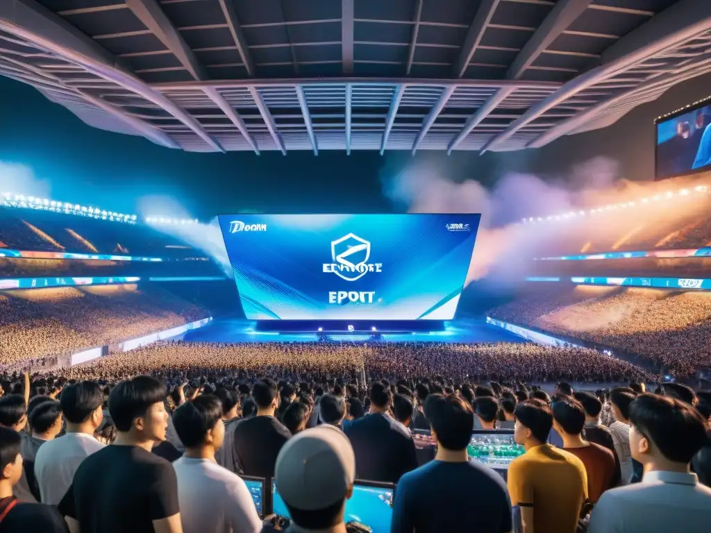 Vibrante arena de eSports en Seúl, Corea del Sur, con fans entusiastas