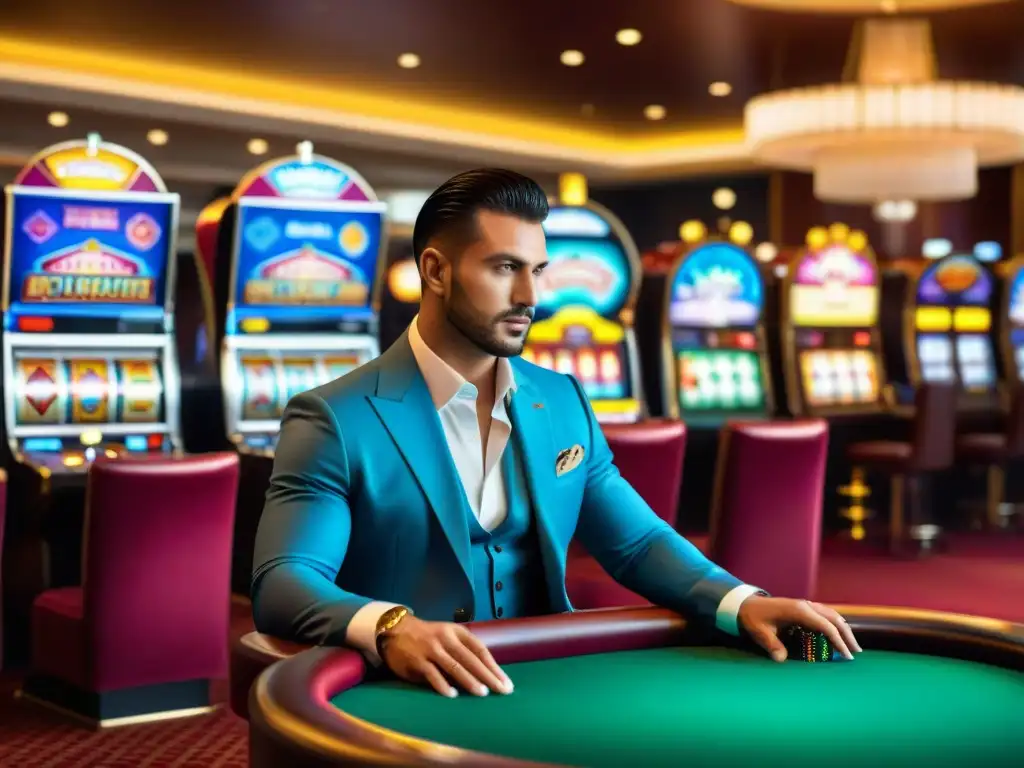 Vibrante casino en ciudad latinoamericana, fusionando lujo moderno y tradición, reflejando la historia de los juegos de apuestas en América Latina