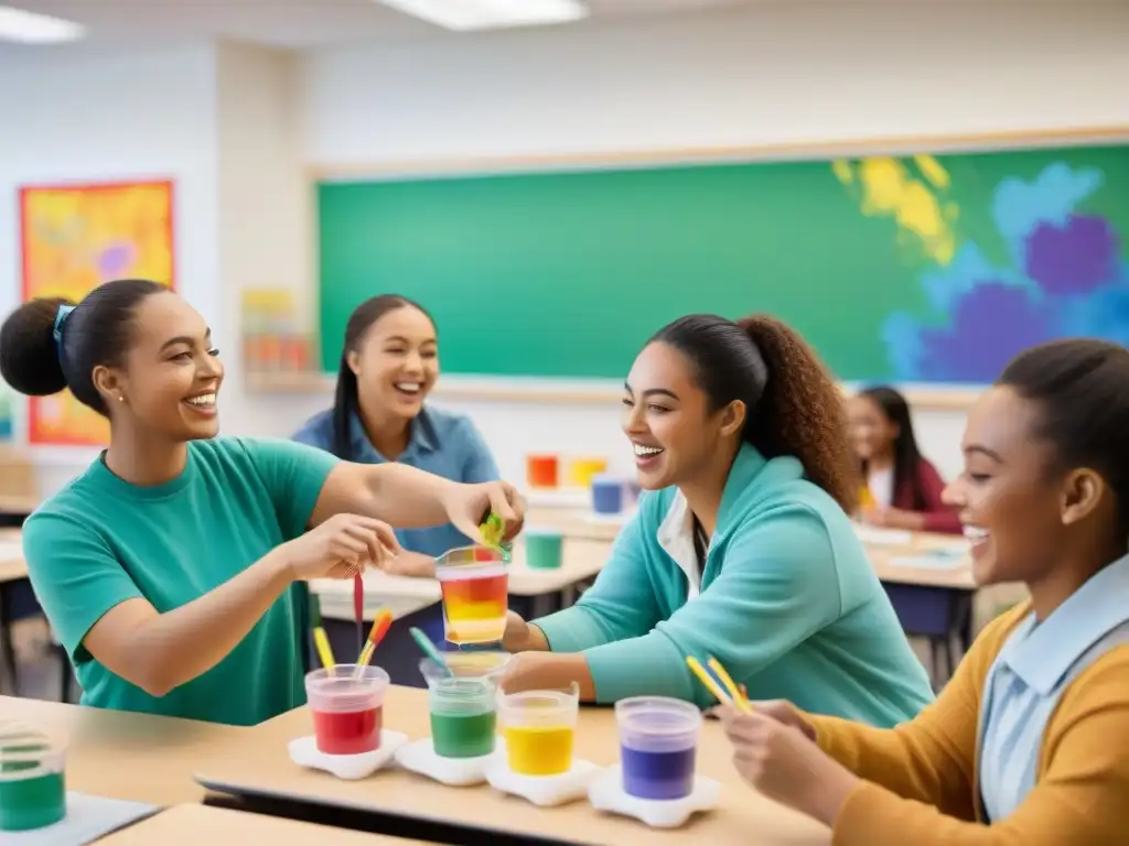 'Vibrante clase de arte: estudiantes crean obras únicas con materiales coloridos