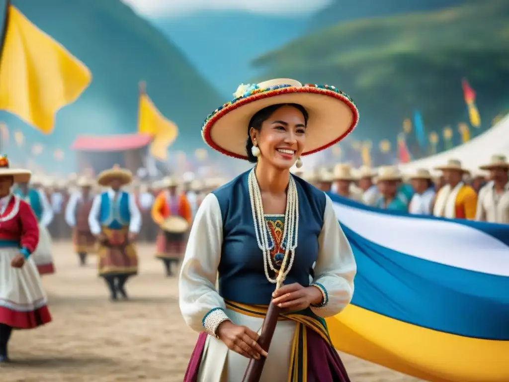 Vibrante competencia de tejo en el Festival Nacional del Tejo en Colombia, con vestimenta tradicional y multitud animada