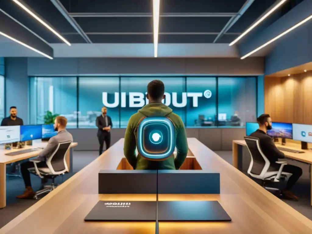 Vibrante ambiente de innovación y creatividad en la sede de Ubisoft en Montreal, reflejando su crecimiento empresarial