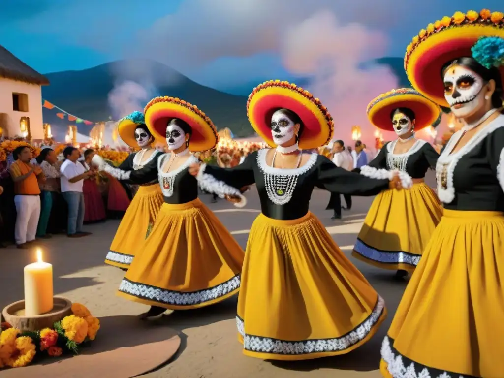 Vibrante danza tradicional mexicana en el festival de Día de Muertos en Oaxaca