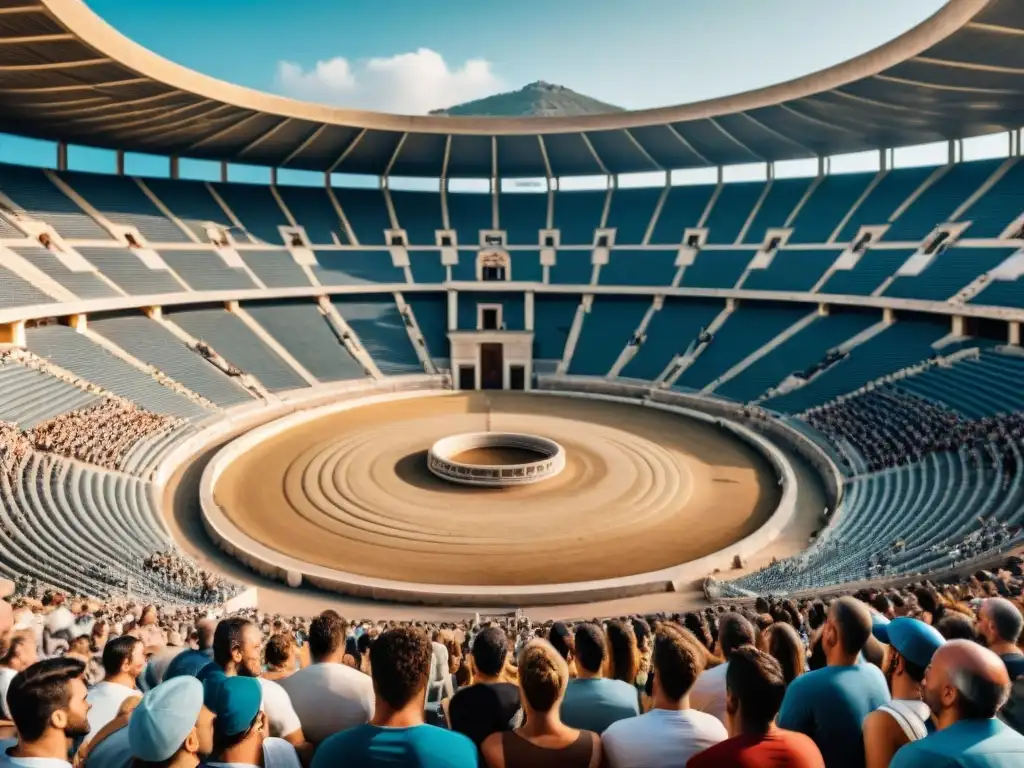 Una vibrante representación de deportes perdidos en Juegos Olímpicos en un estadio griego antiguo