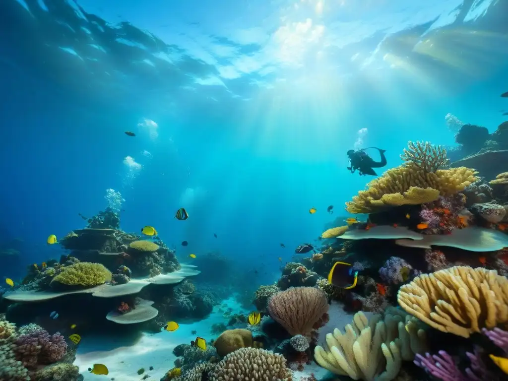 Un vibrante ecosistema de arrecifes de coral en realidad virtual, explorando la cultura marina con peces coloridos y plantas marinas