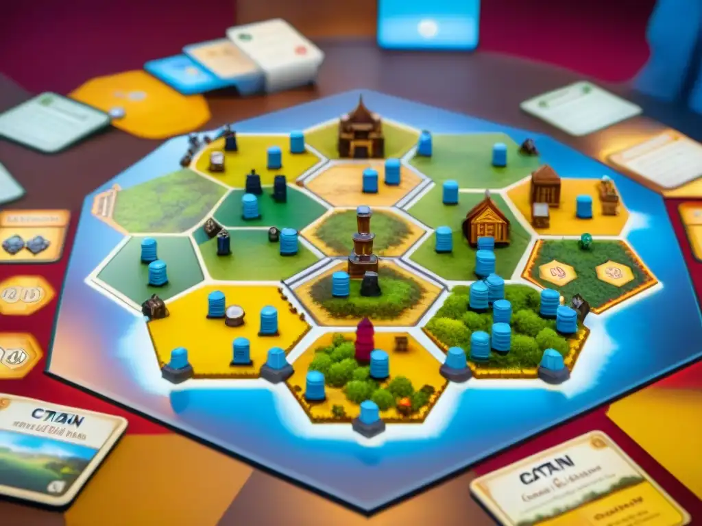 Vibrante escena de café de juegos con grupos diversos concentrados en jugar Catan