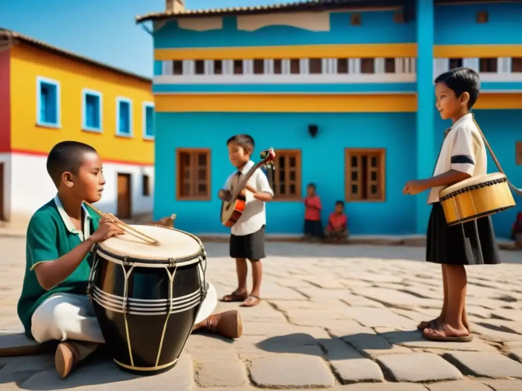 Un vibrante escenario de juegos tradicionales y música contemporánea en una plaza de pueblo