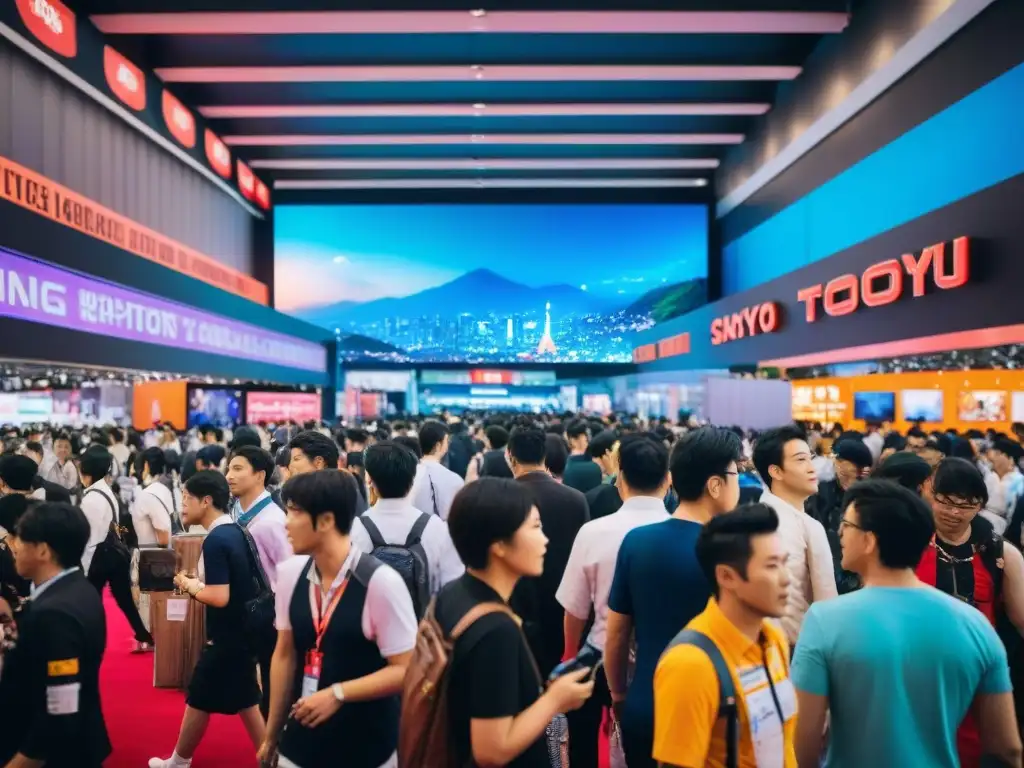 Un vibrante escenario en la Tokyo Game Show con cosplayers, tecnología y emoción