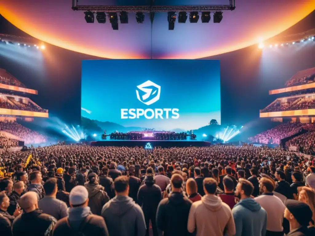 Vibrante evento eSports con impacto ambiental, datos y luces coloridas