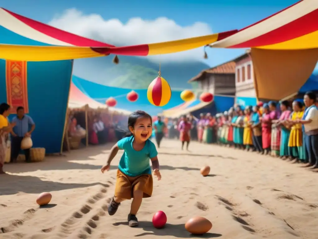 Celebración vibrante en festival de juegos tradicionales en América Latina: diversidad y alegría en competencias y actividades festivas