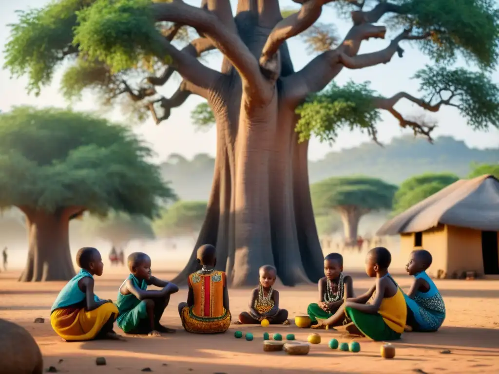 Un vibrante juego tradicional africano bajo un baobab, influencia en diseño de videojuegos