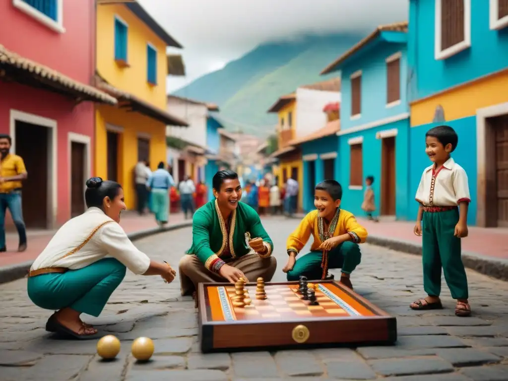 Un vibrante juego tradicional en Latinoamérica: niños felices juegan en una colorida calle durante un festival