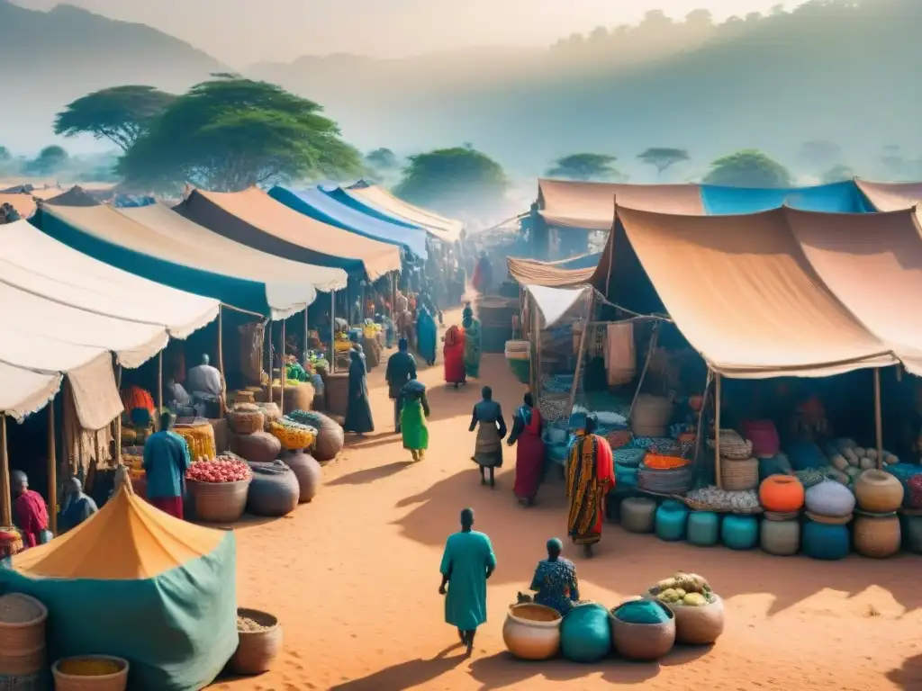 Un vibrante mercado africano con colores y gente diversa