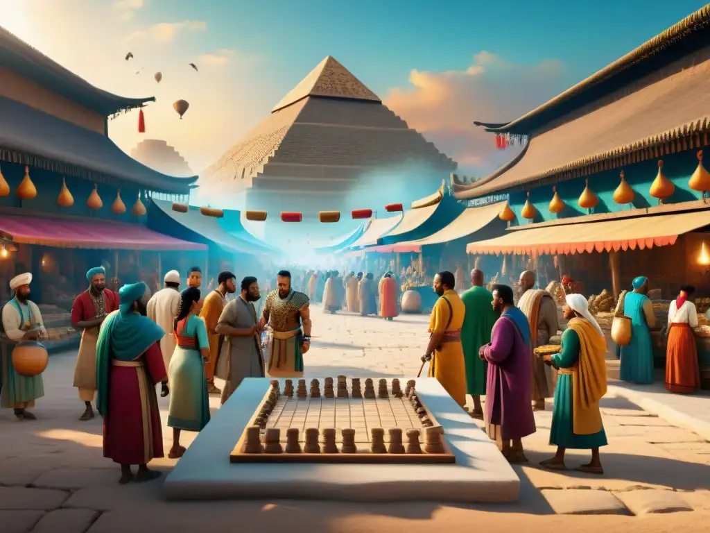 Juegos ancestrales en mercado vibrante Un vibrante mercado en civilizaciones antiguas: juegos, diversidad cultural y la esencia de 'Juegos antiguos culturas trascendido'