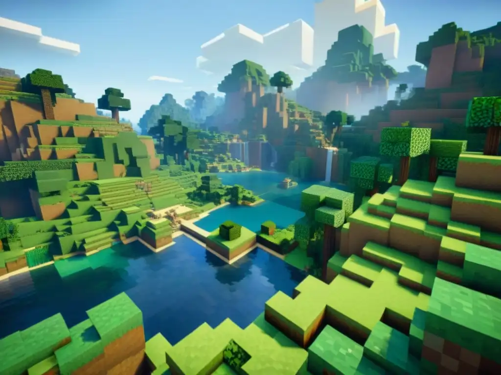 Vibrante mundo de Minecraft con jugadores construyendo en comunidad