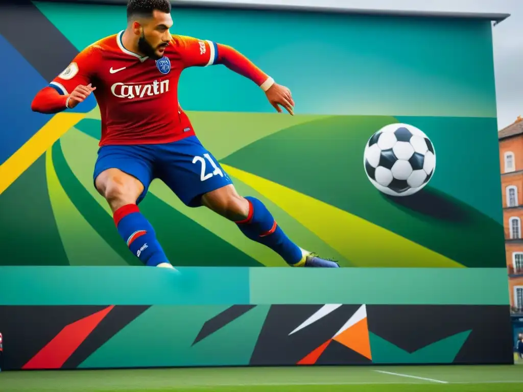 Un vibrante mural de artistas diversos pintando con pasión una historia de fútbol y pintura evolución