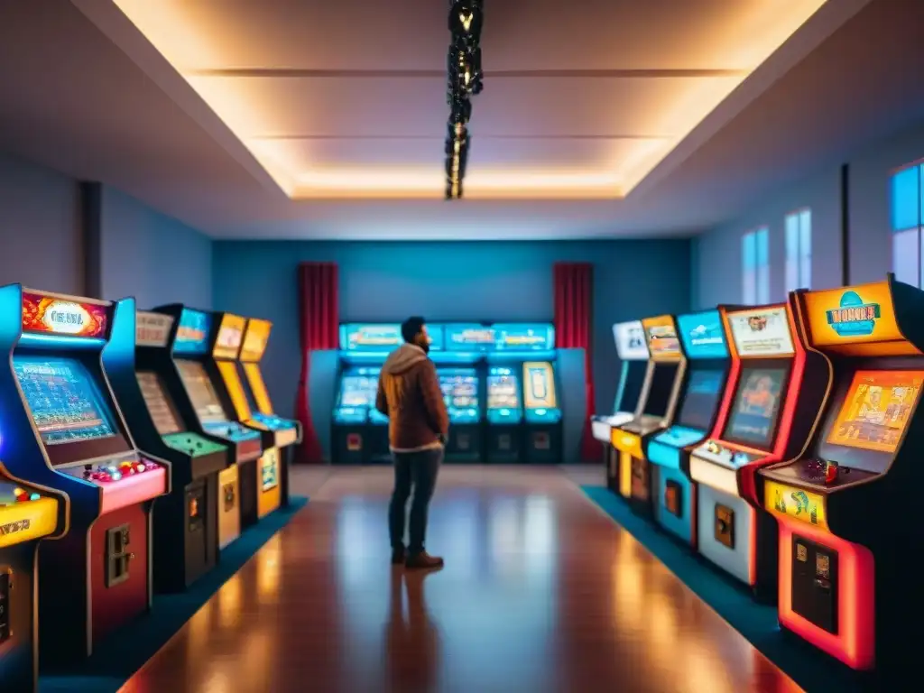 Visitantes disfrutan de máquinas arcade vintage restauradas en un museo de juegos históricos internacionales